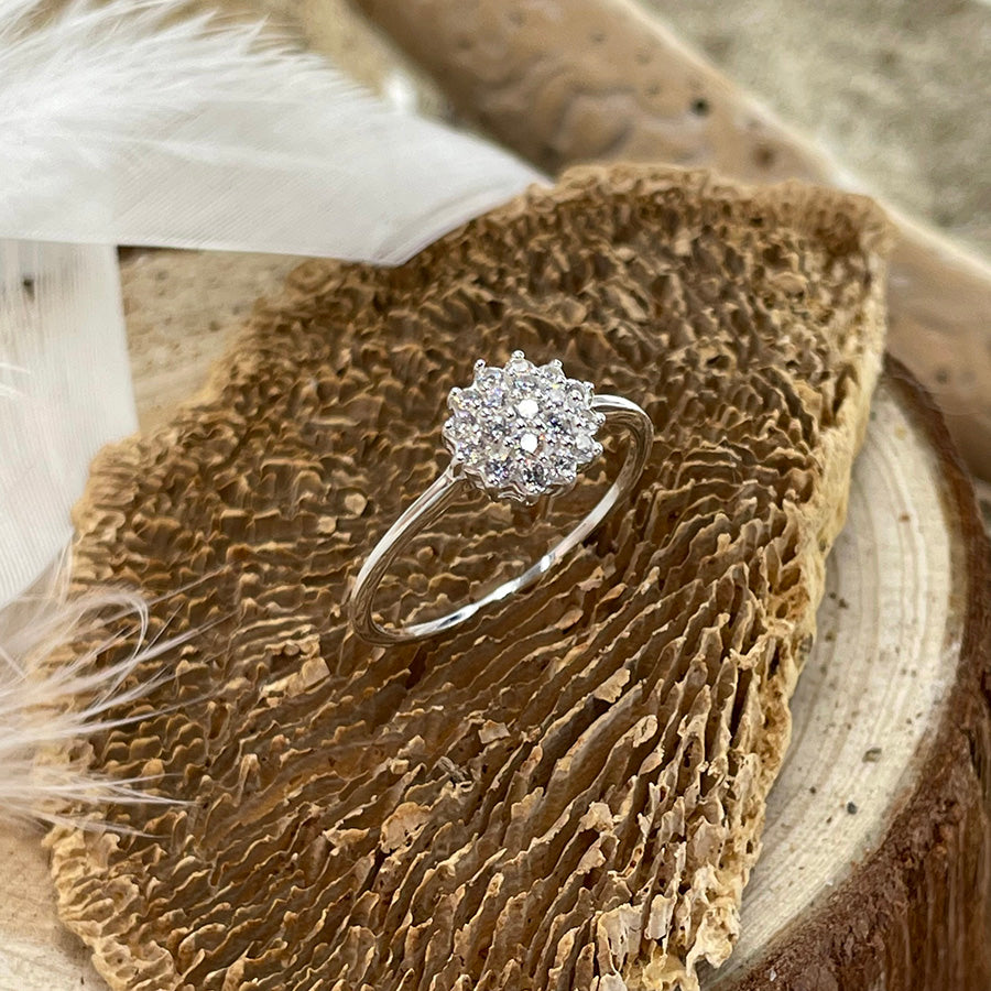 Bague femme BLOW MY ICE – argent 925 et zircons façon diamant pavés en forme de fleur