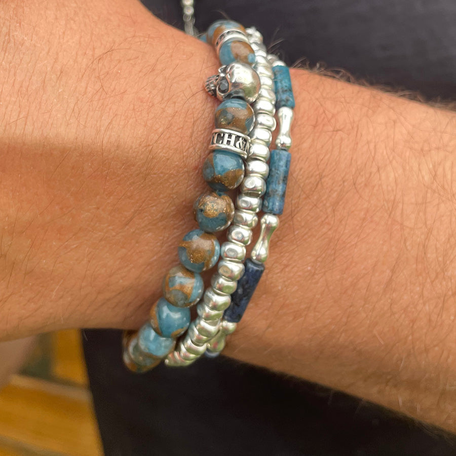 Bracelet homme OUT OF LINE – perles carrées argent 925 et fermoir étoile