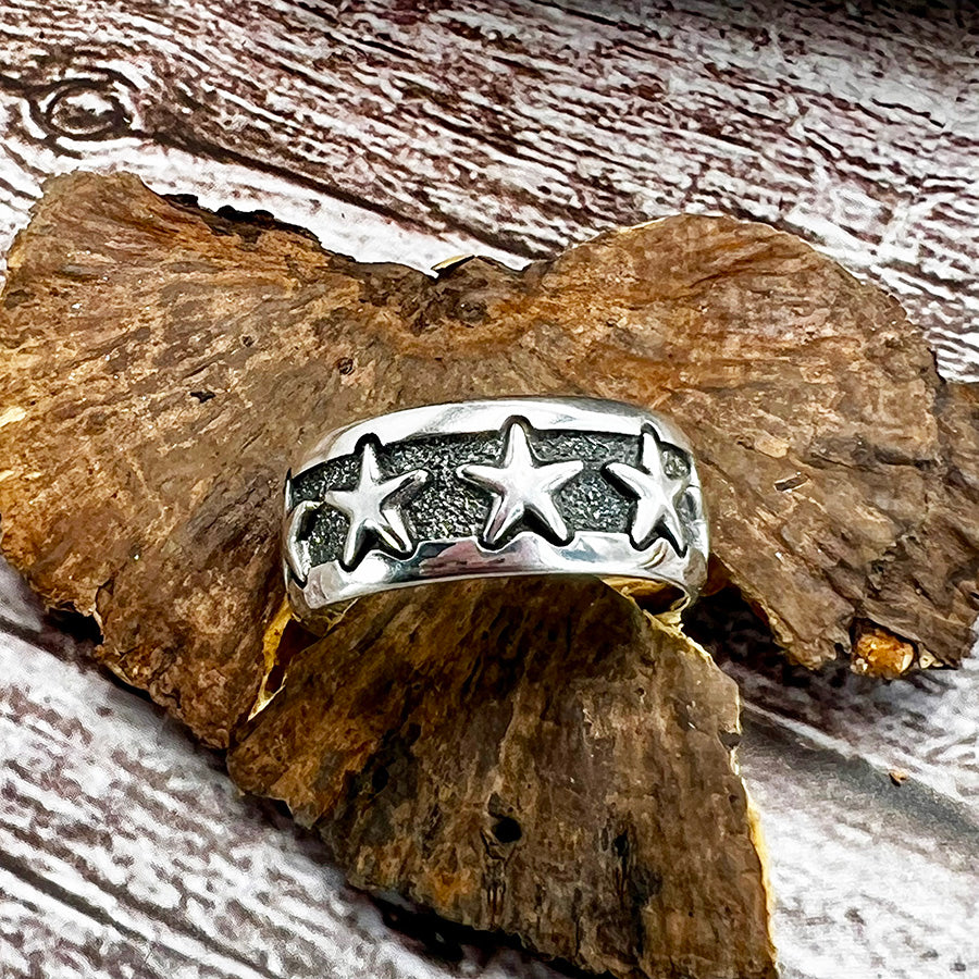 Bague homme anneau STARFCKER – argent 925, étoiles en relief et finition premium