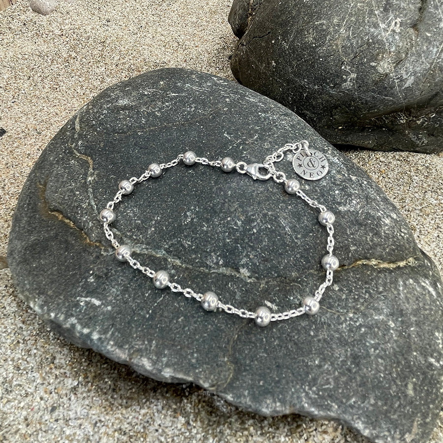 Bracelet marseillais femme SOLEIL NOIR en argent 925 – chaîne forçat et boules précieuses
