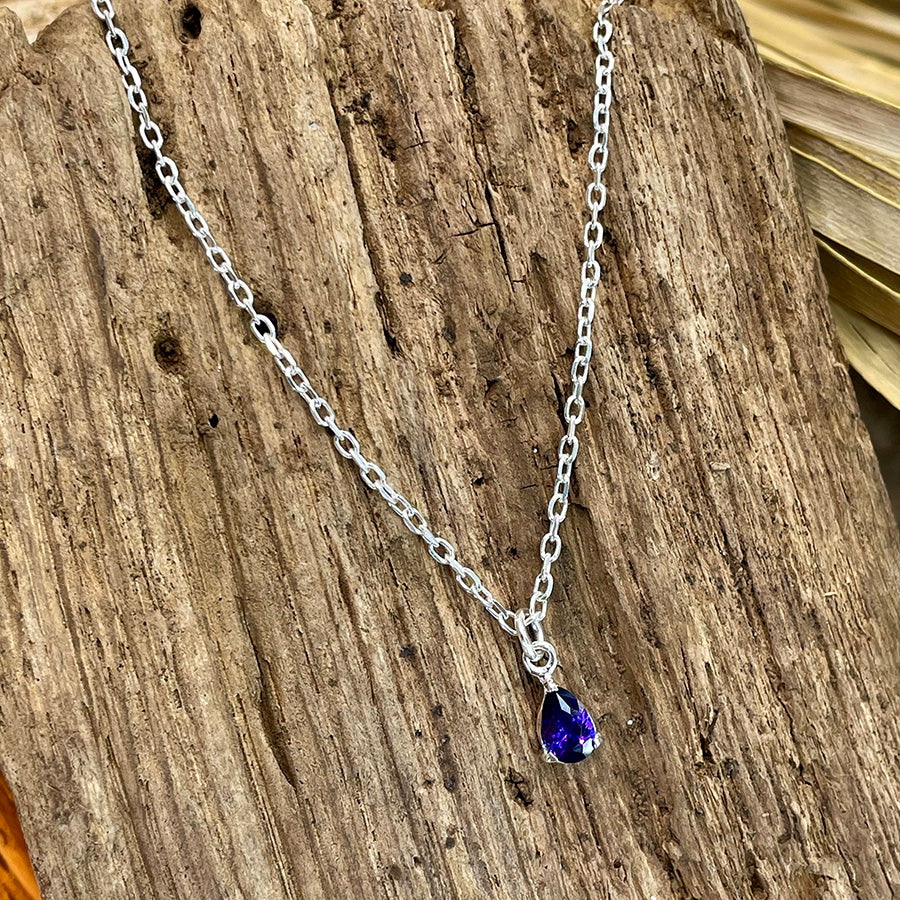Collier homme 4 EVER SERGE – chaîne forçat, pendentif poire zircon violet et argent 925