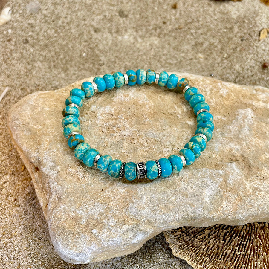 AQUATERRA BRACELET HOMME EN PERLES RONDELLES DE JASPE AQUATERRA ET INTERCALAIRES EN ARGENT 925