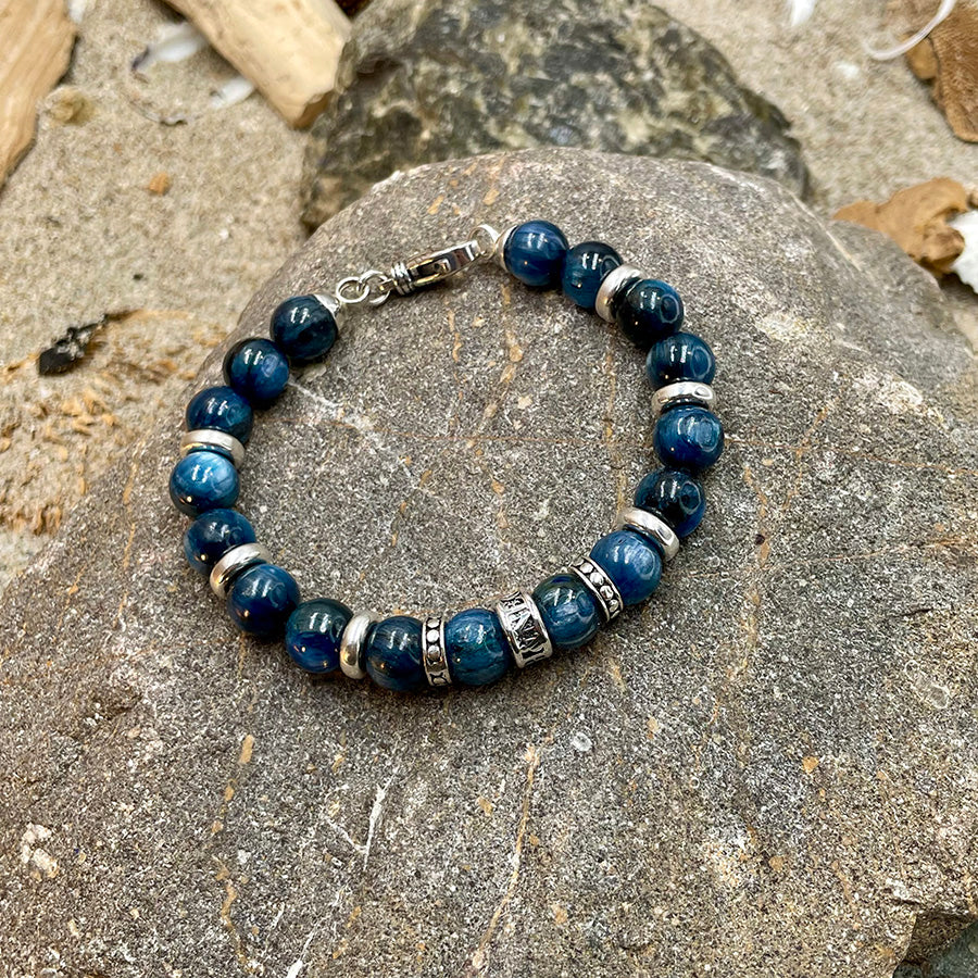 PERFECTION MEN'S BRACELET IN KYANITE PEARLS AND 925 SILVER