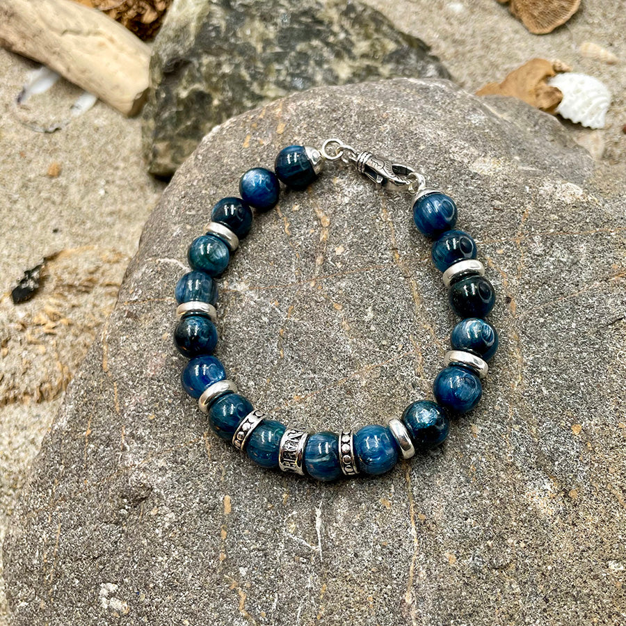 PERFECTION MEN'S BRACELET IN KYANITE PEARLS AND 925 SILVER