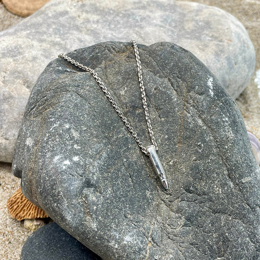 Collier homme ONE SHOT – chaîne forçat épaisse, pendentif balle et argent 925