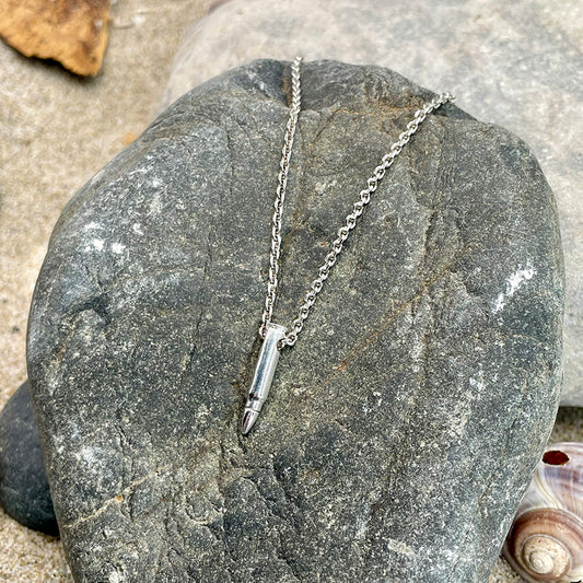 Collier homme ONE SHOT – chaîne forçat épaisse, pendentif balle et argent 925