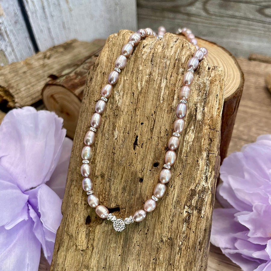 LADY PURPLE FRESHWATER CULTURED PEARL NECKLACE AND ZIRCONIA SOLITAIRE PENDANT AND 925 SILVER