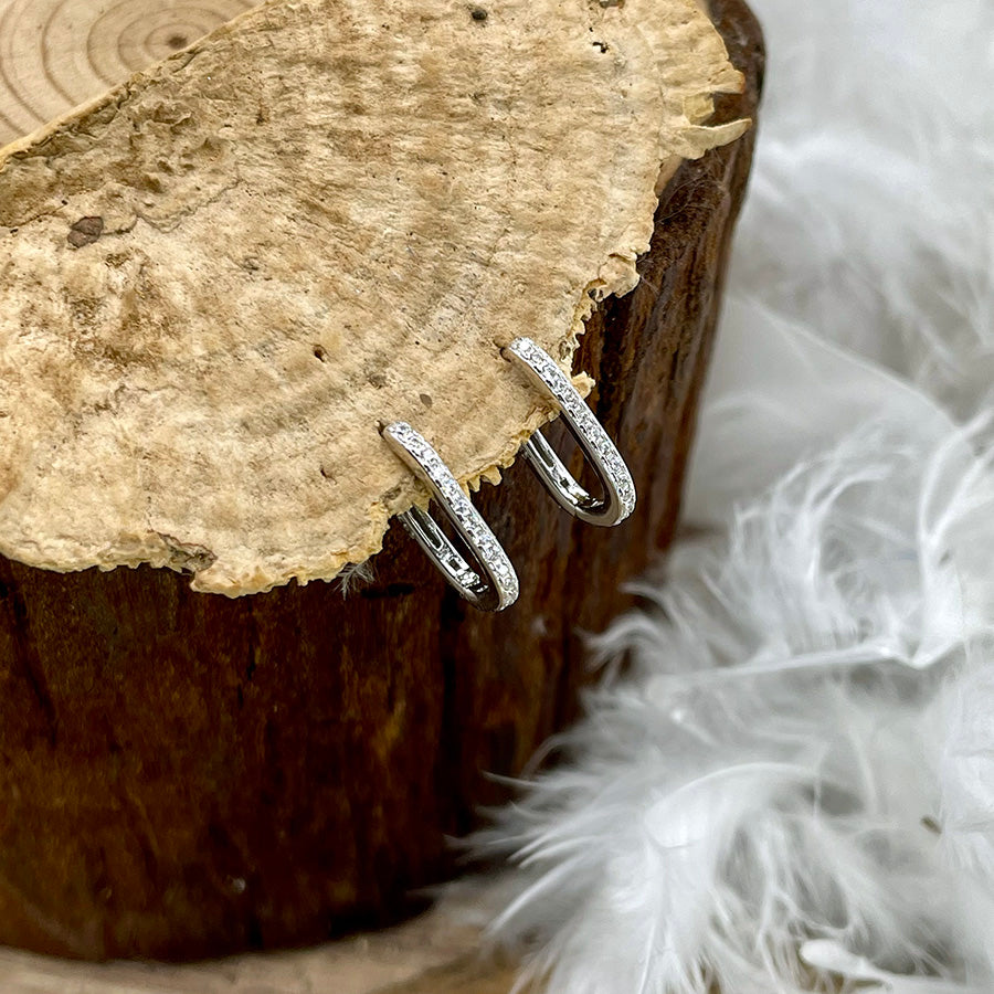 Boucles d’oreilles femme SHARP TALK – créoles ovales 15 mm pavées de zircons façon diamant et argent 925