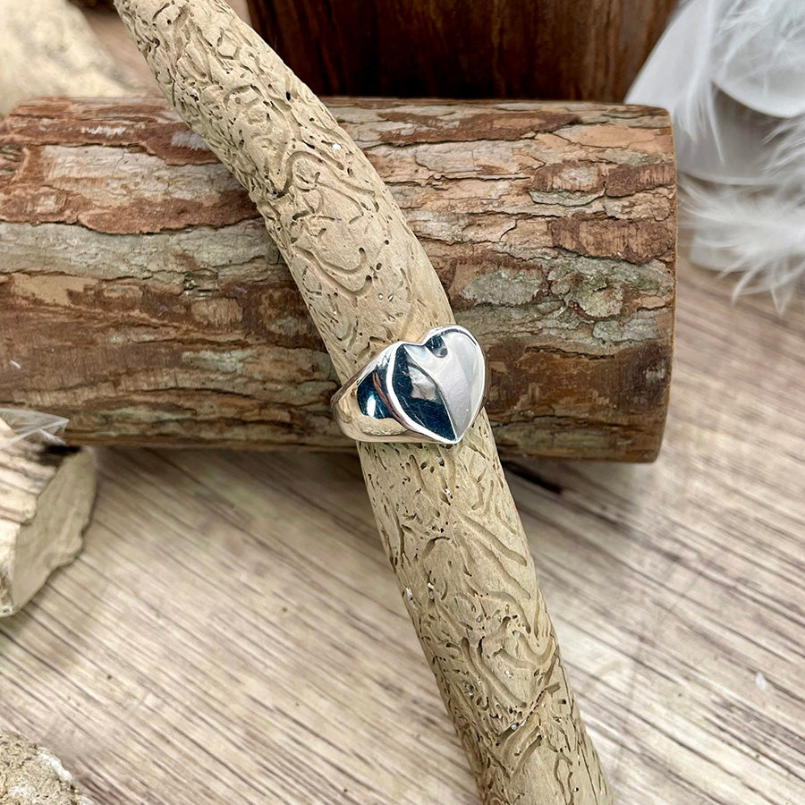 Bague femme HEARTBREAKER CLUB – chevalière cœur bombé en argent 925 effet miroir