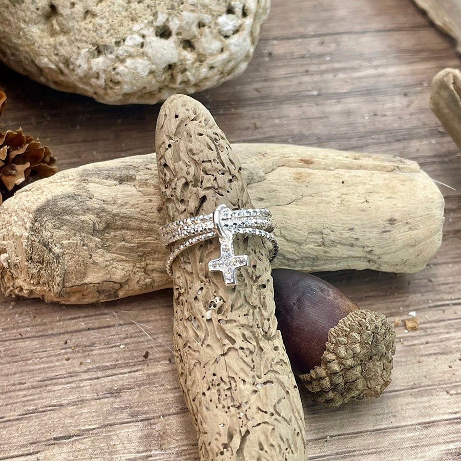 Bague femme AMEN, DIVA – bague multi-anneaux en argent 925, croix pavée de zircons