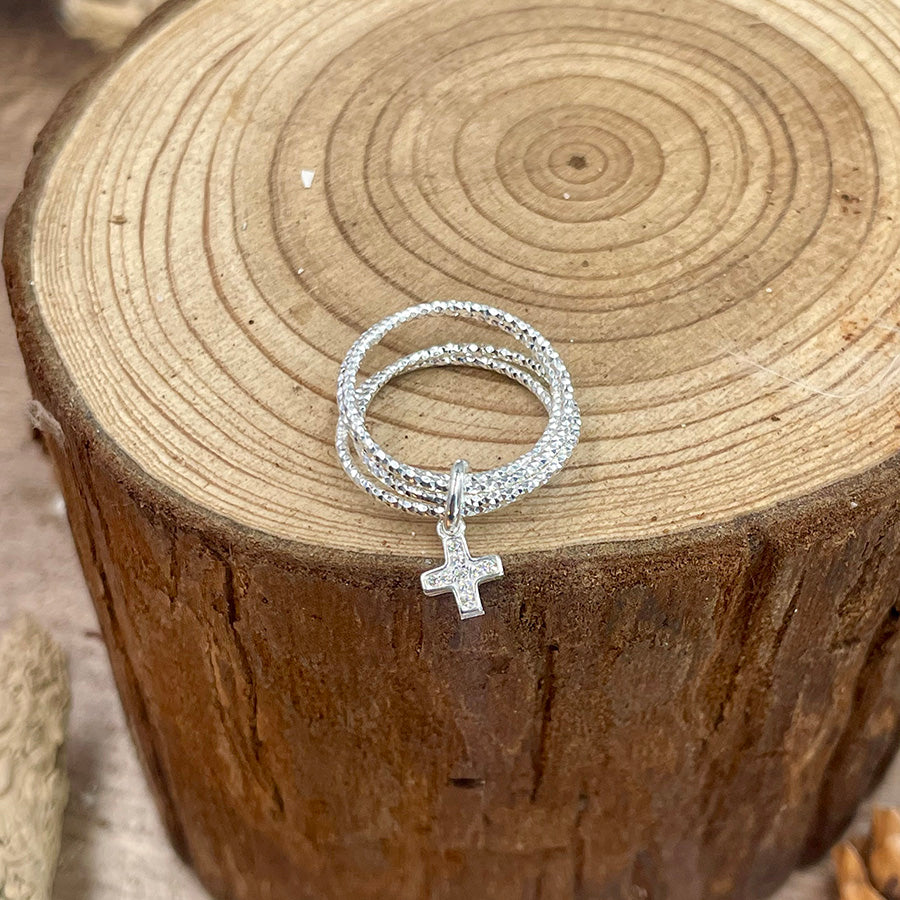 Bague femme AMEN, DIVA – bague multi-anneaux en argent 925, croix pavée de zircons