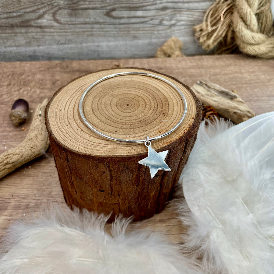 ANTARÈS BRACELET JONC AVEC PENDENTIF ÉTOILE MIROIR EN ARGENT 925
