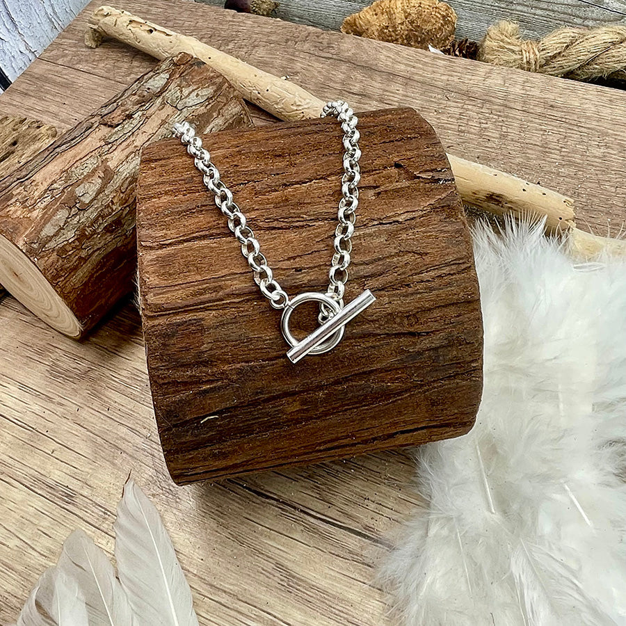 Collier femme SAY LESS, SHINE MORE,GIRLS ! – maille jaseron épaisse argent 925, fermoir toggle massif