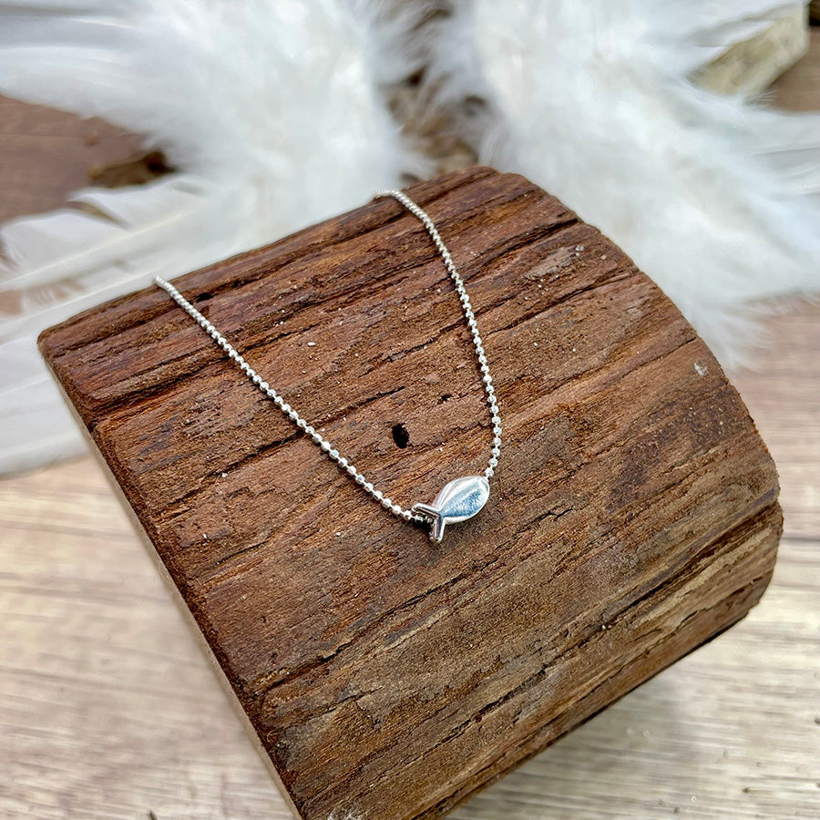 Collier femme SILVER SUSHI & BUBBLES – chaîne boules facettées scintillantes et pendentif poisson miroir argent 925