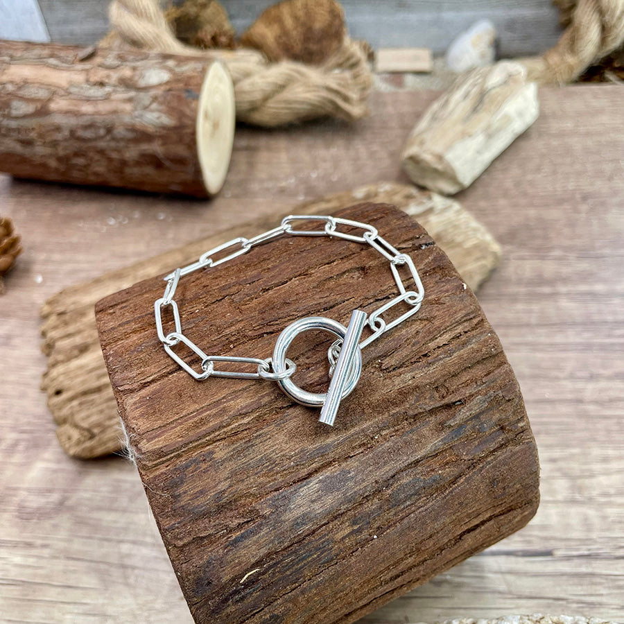 bracelet femme LINK ME, LOVER – maille rectangulaire oversize & fermoir toggle lisse, en argent 925