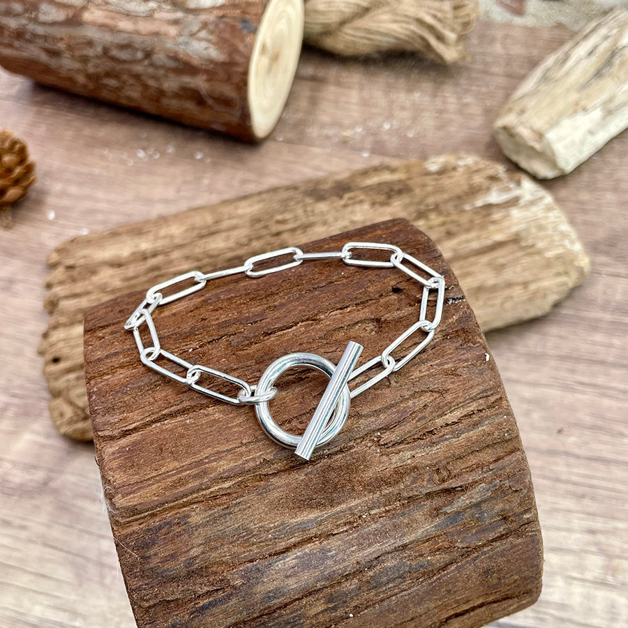 bracelet femme LINK ME, LOVER – maille rectangulaire oversize & fermoir toggle lisse, en argent 925