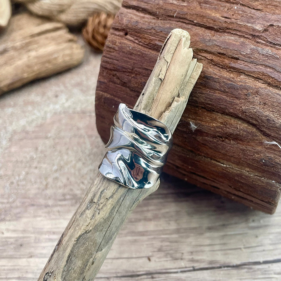 Bague femme MELT ME SLOW, HONEY – très large en argent 925, effet froissé et volume sculptural