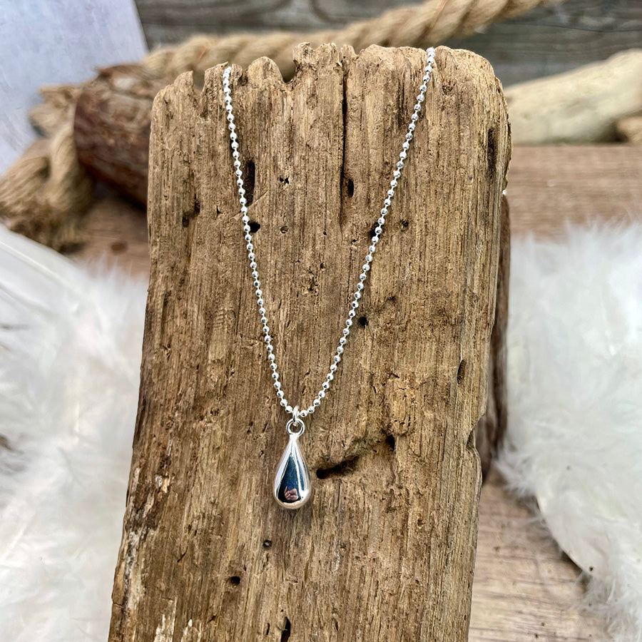 Collier femme LIQUID LIGHT en argent 925 – chaîne boules diamantées et goutte argent