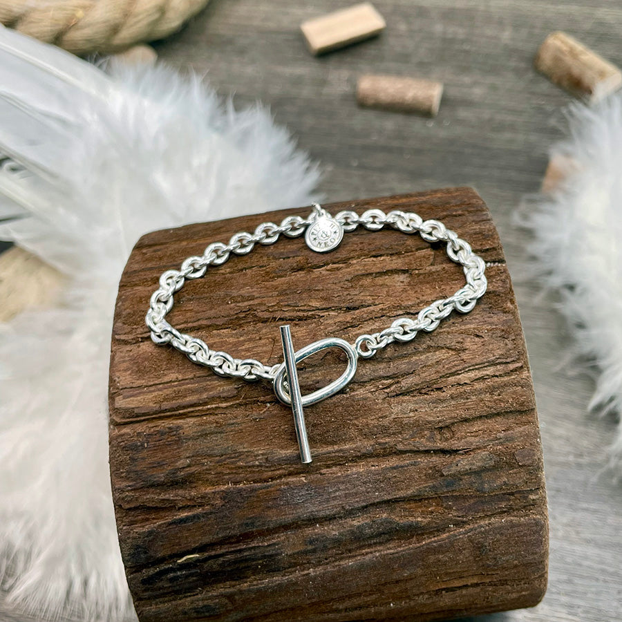 Bracelet femme DON’T TALK JUST SHINE – chaîne forçat ronde épaisse en argent 925, fermoir toggle ovale