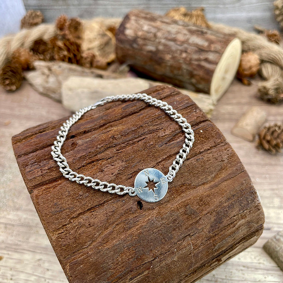 Bracelet femme MY MAP, MY RULES – maille gourmette, médaille rose des vents gravée, argent 925