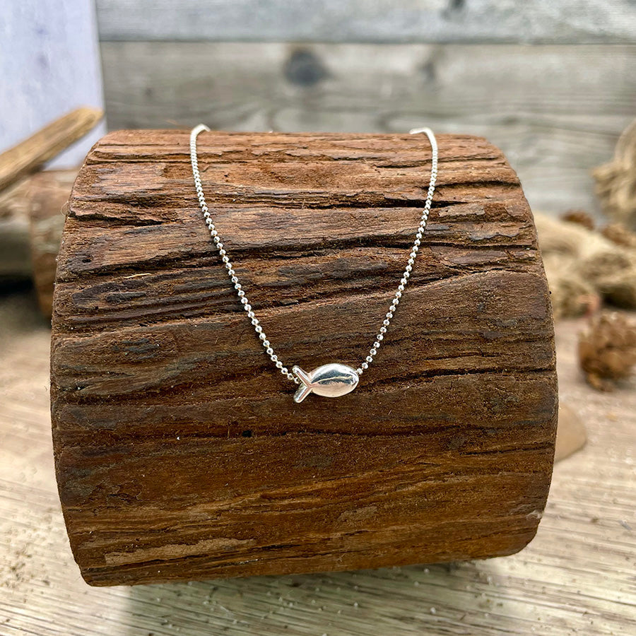 Collier femme SILVER SUSHI & BUBBLES – chaîne boules facettées scintillantes et pendentif poisson miroir argent 925