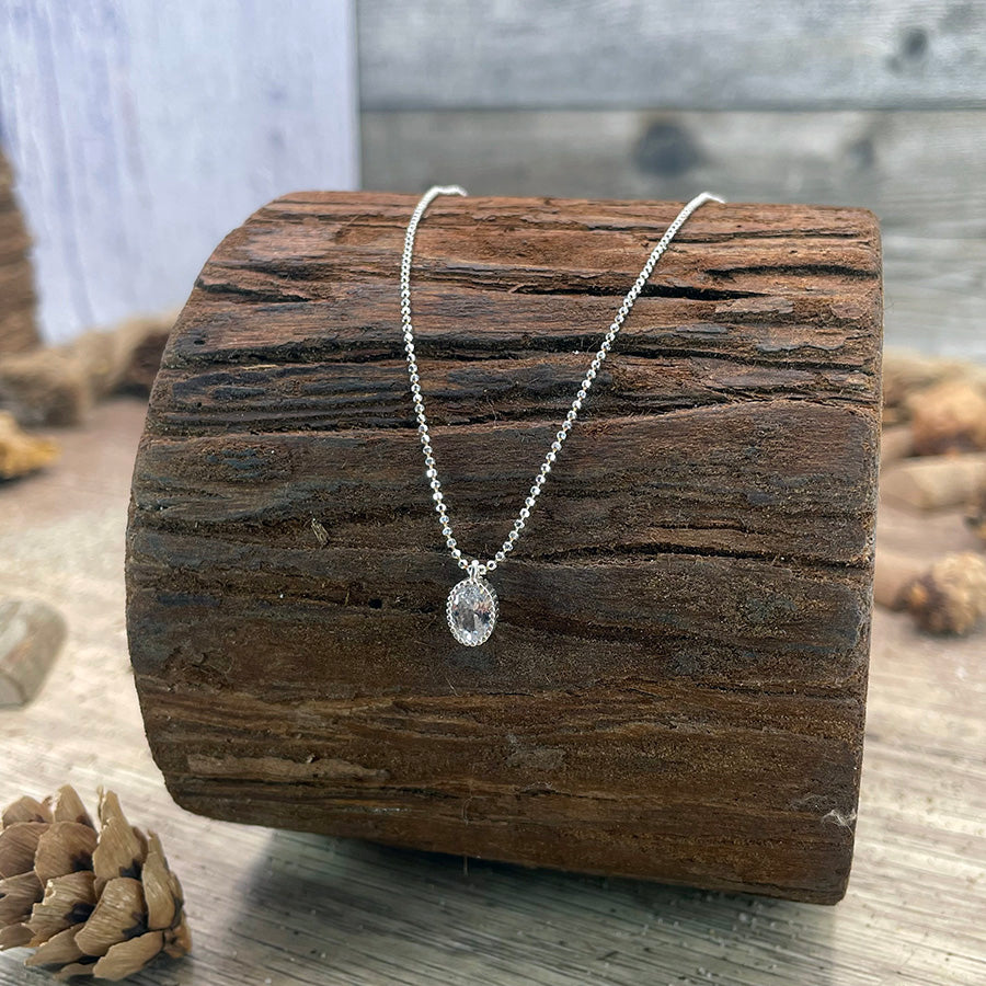 Collier femme DROP MY SPARK, QUEEN – pendentif ovale zircon façon diamant, chaîne boules facettées scintillantes en argent 925