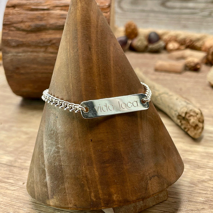 Bracelet femme VIDA LOCA en argent 925 – gourmette épaisse et intercalaire gravure personnalisable