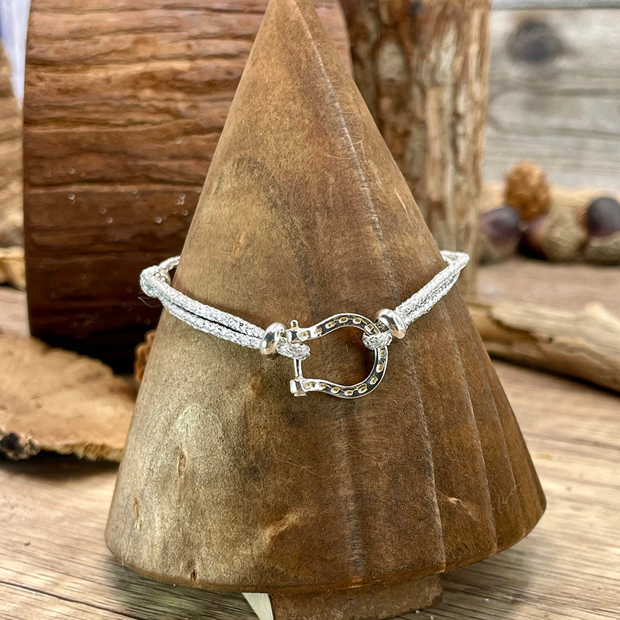 U-SHAPE SILVER BRACELET CORDON SCINTILLANT MOKUBA® ARGENT MÉTALLISÉ ET INTERCALAIRE FER À CHEVAL EN ARGENT 925
