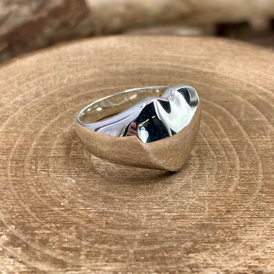 Bague femme HEARTBREAKER CLUB – chevalière cœur bombé en argent 925 effet miroir