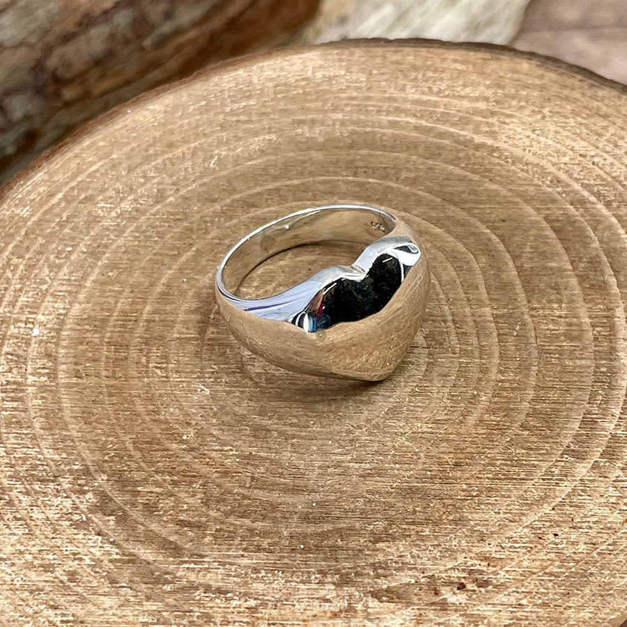 Bague femme HEARTBREAKER CLUB – chevalière cœur bombé en argent 925 effet miroir