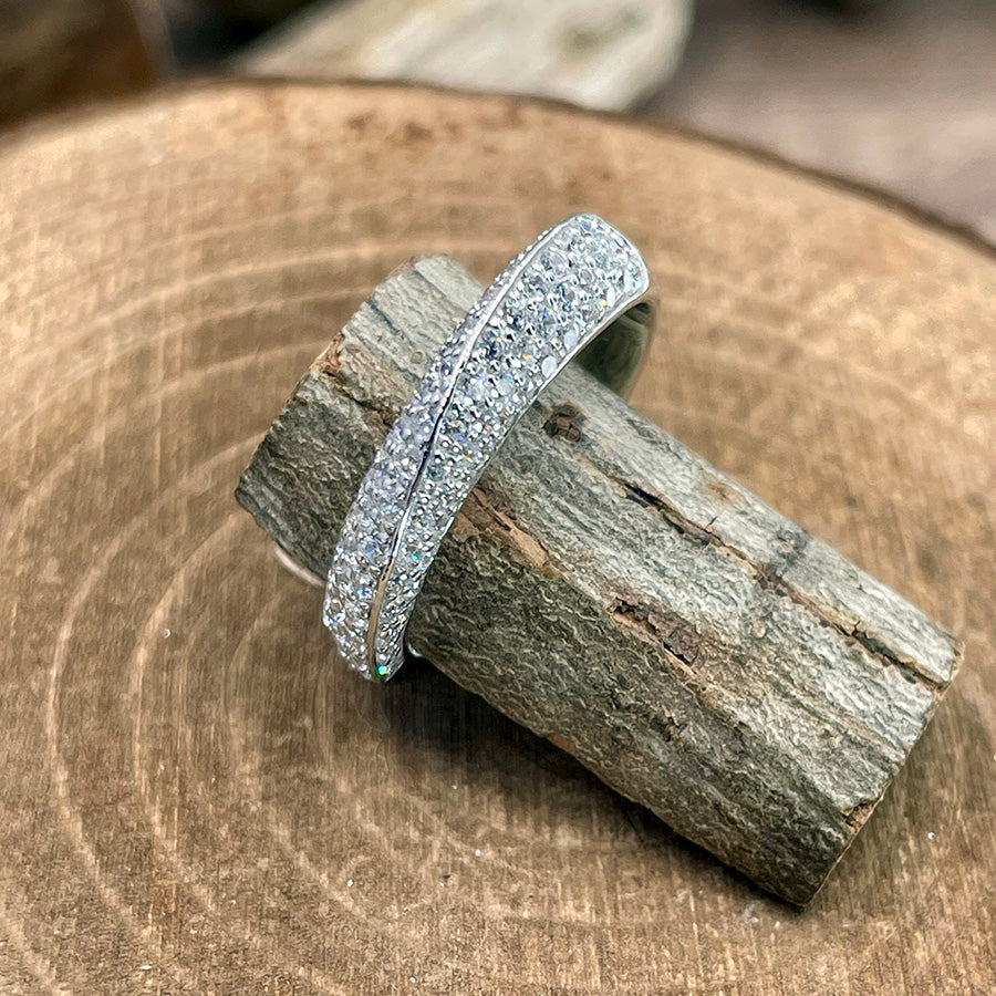 Bague femme GLITTER TRAP – anneau double pavage de zircons façon diamant en argent 925