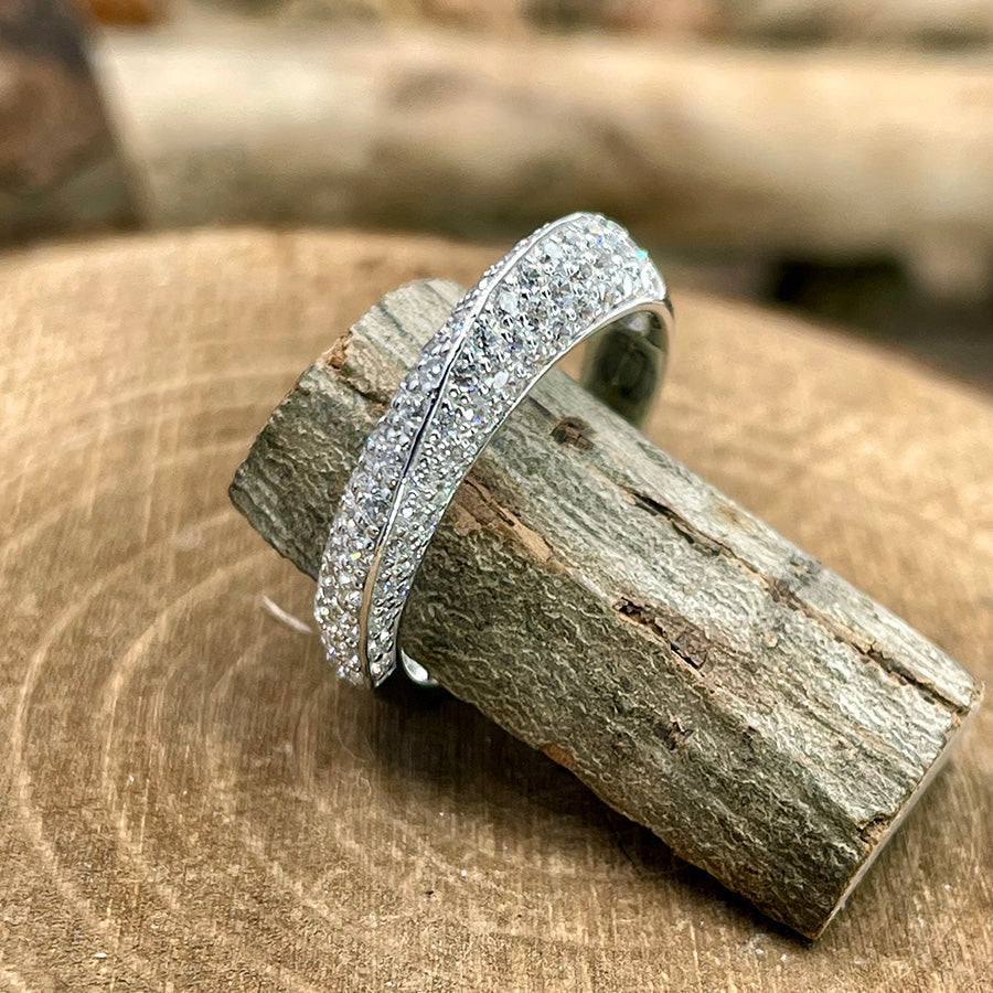 Bague femme GLITTER TRAP – anneau double pavage de zircons façon diamant en argent 925