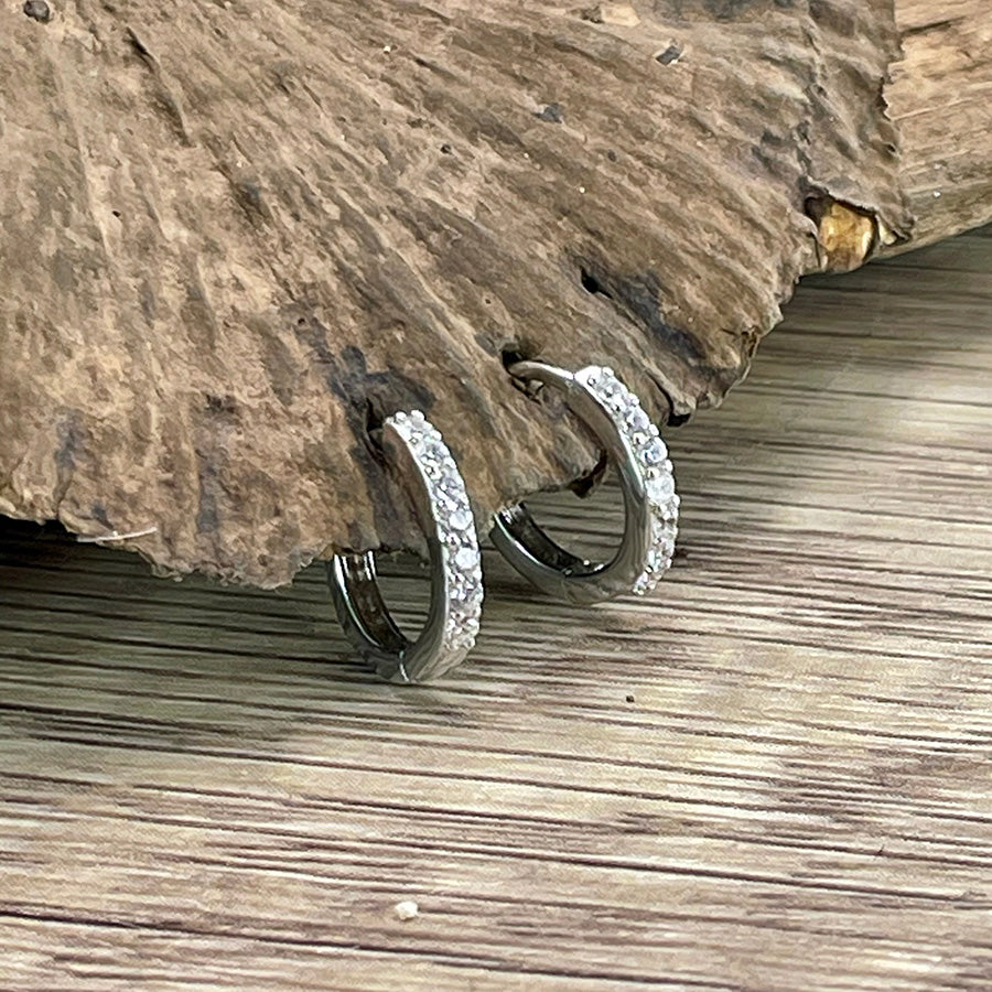 Boucles d’oreilles femme BABY SPARK – créoles rondes 11 mm, zircons façon diamant et argent 925