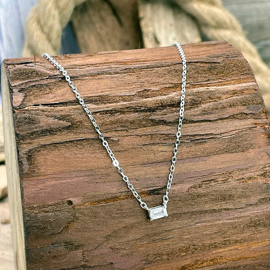 Collier femme I DON’T SHARE SPARKLE, MY LOVE – pendentif zircon taille émeraude, chaîne fine forçat en argent 925