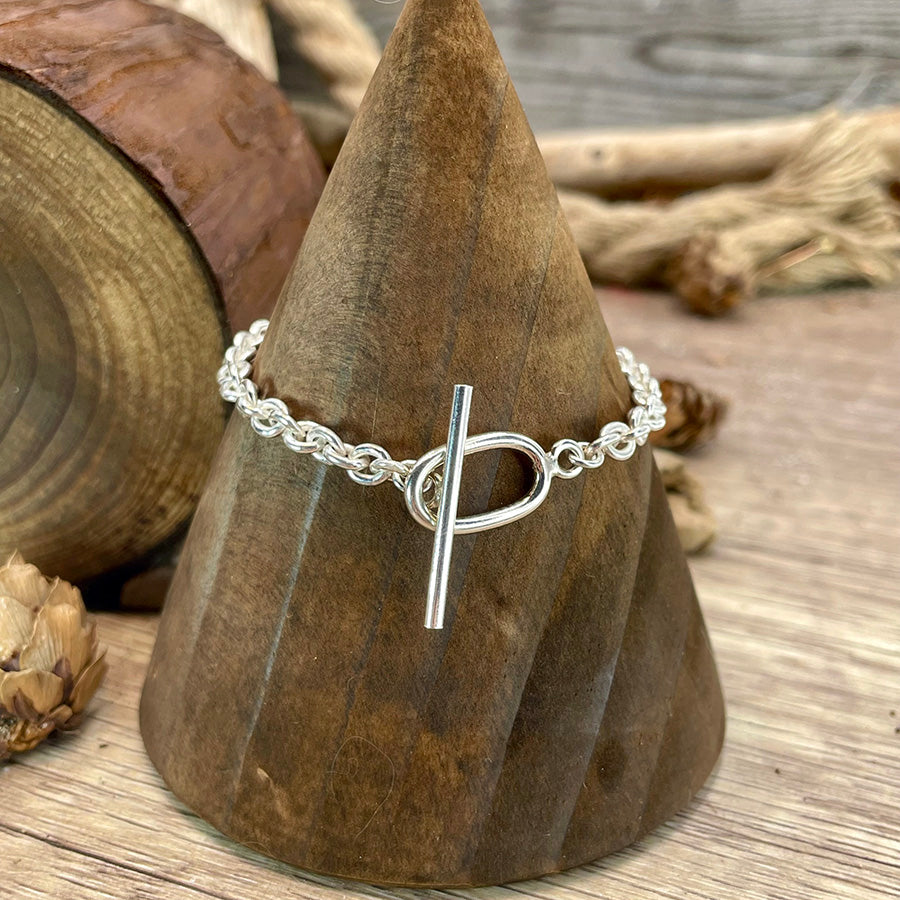 Bracelet femme DON’T TALK JUST SHINE – chaîne forçat ronde épaisse en argent 925, fermoir toggle ovale
