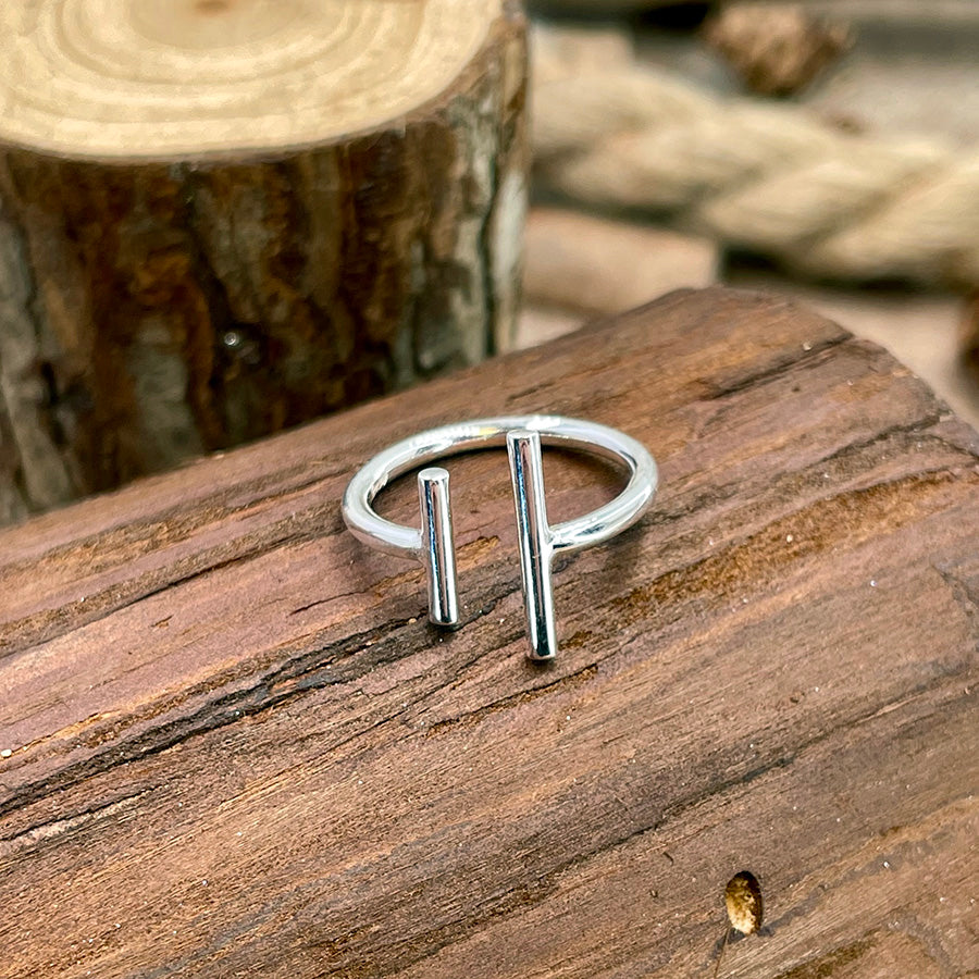 Bague femme en argent 925 – DOUBLE STRIKE, anneau ouvert réglable à barres parallèles