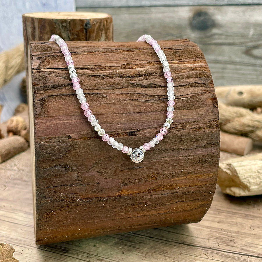 Collier femme SWEET ? YOU WISH BABE – perles de quartz rose, pierre de lune & zircon rose, pendentif solitaire en argent 925