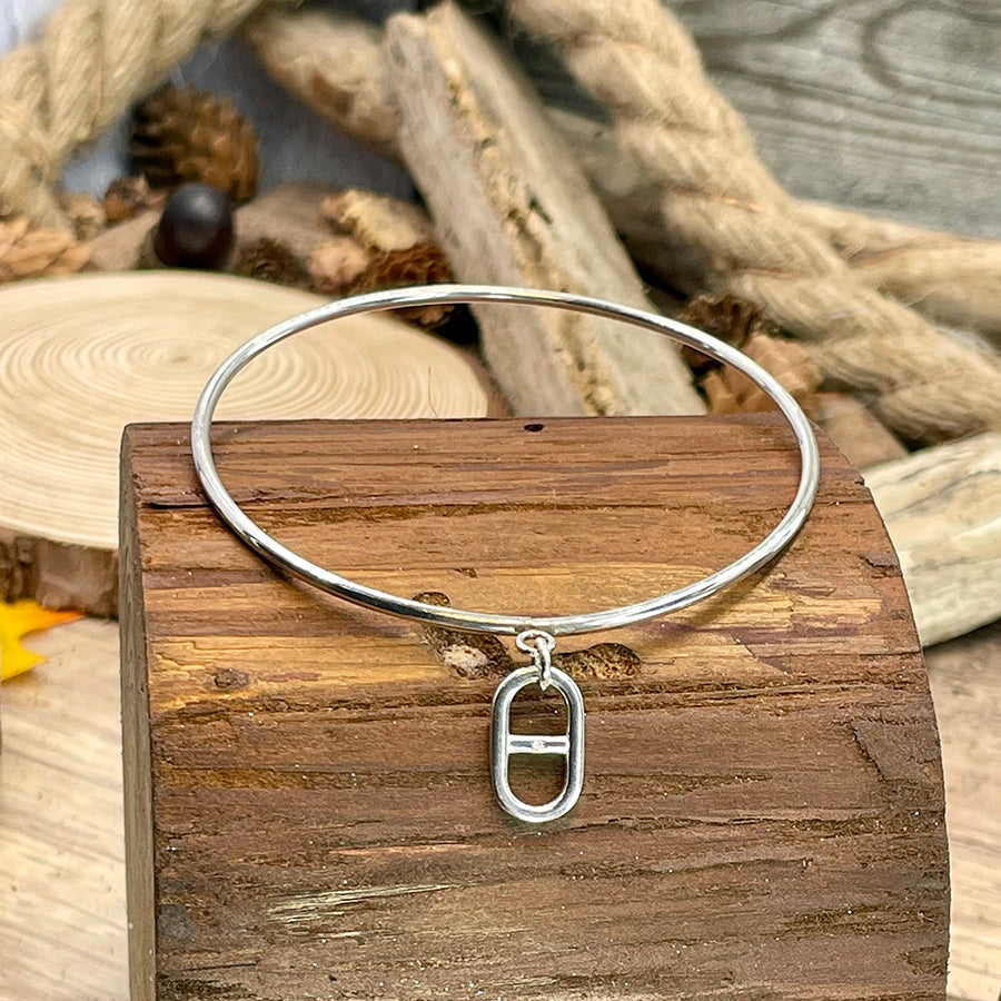 FAT SAILOR BRACELET JONC AVEC PENDENTIF MAILLE MARINE EN ARGENT 925