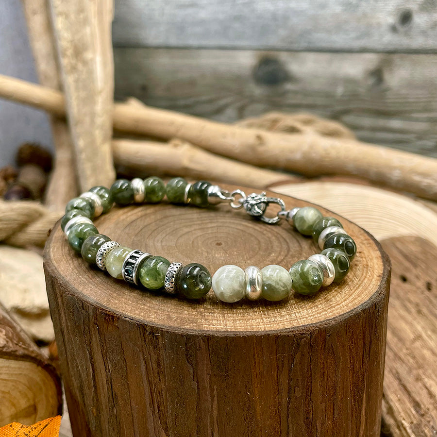 Bracelet homme THE PRICE OF STYLE – perles de lépidolite verte 8 mm, donut argent 925 et fermoir mousqueton