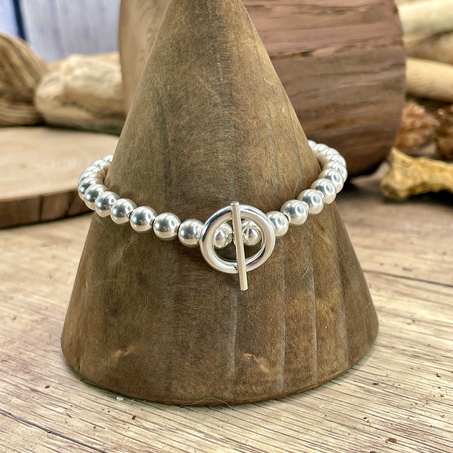 FIFTH AVENUE BRACELET BOULES DE 10 MM EN ARGENT 925 AVEC FERMOIR TOGGLE MASSIF