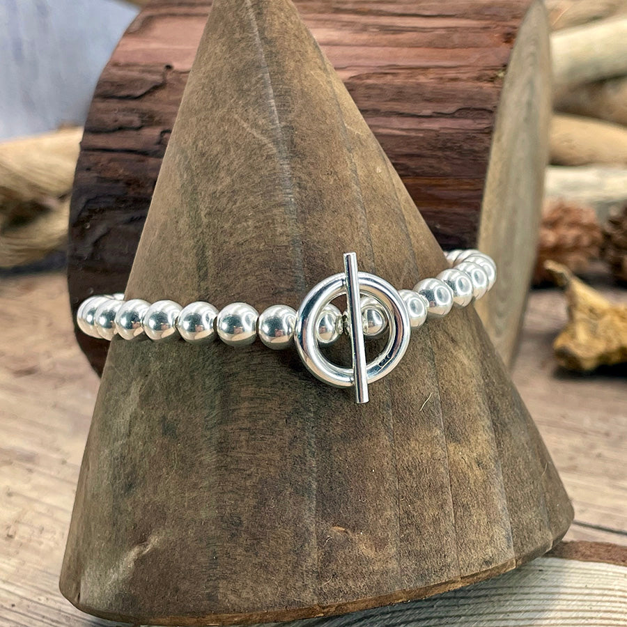 FIFTH AVENUE BRACELET BOULES DE 10 MM EN ARGENT 925 AVEC FERMOIR TOGGLE MASSIF