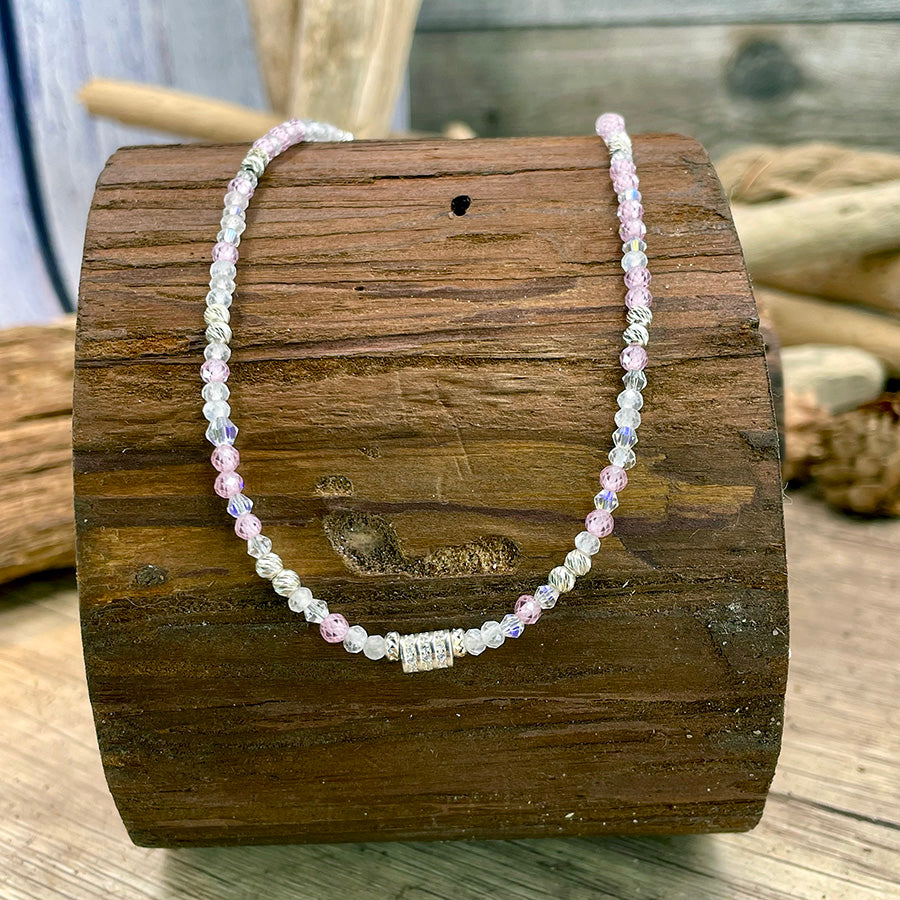 Collier femme LICK MY CANDY, SEXY GUY – choker perles de quartz rose, pierre de lune, zircons façon diamant et rondelle pavée