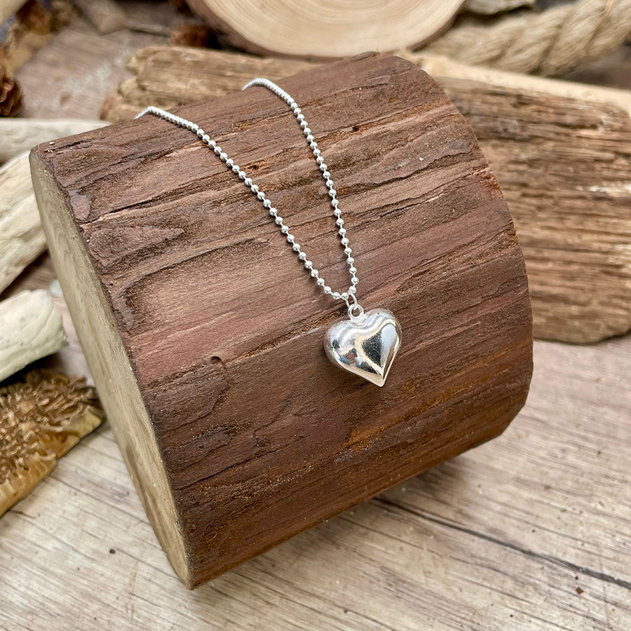 SWEETHEART DIAMOND BALL CHAIN NECKLACE HEART PENDANT IN 925 SILVER