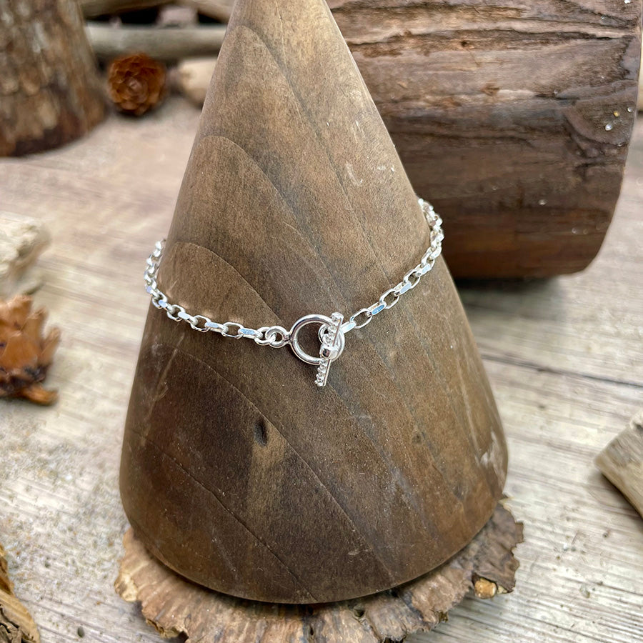 Bracelet femme SHUT UP & SPARK – maille vénitienne allongée en argent 925, fermoir toggle bijou pavé de zircons