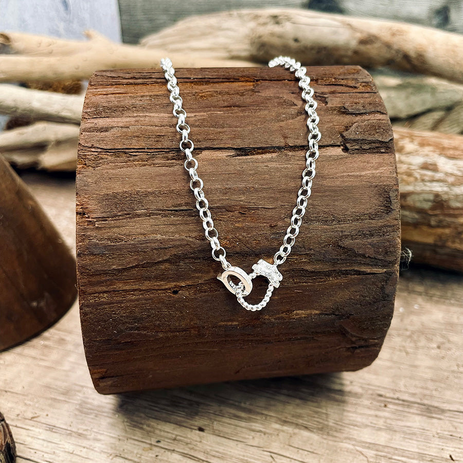Collier femme DON’T LUCK WITH ME – chaîne jaseron épaisse en argent 925, fermoir fer à cheval pavé de zircons
