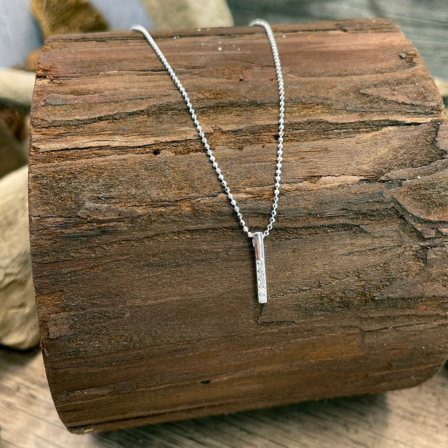 Collier femme LINE ME UP, DARLING – pendentif barre zircons façon diamant, chaîne boules facettées scintillantes argent 925