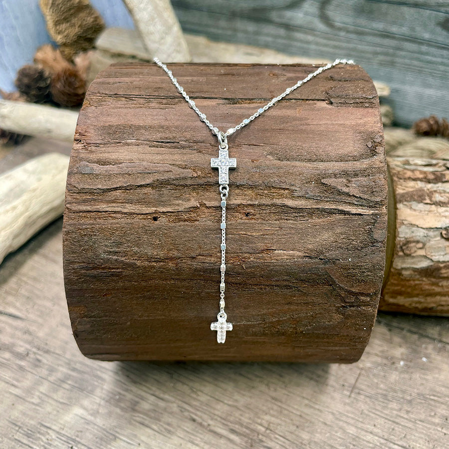 PRAISE BE !!!! ROSARY/NECKLACE CHAIN AND PENDANTS CROSS IN ZIRCONIA IN 925 SILVER