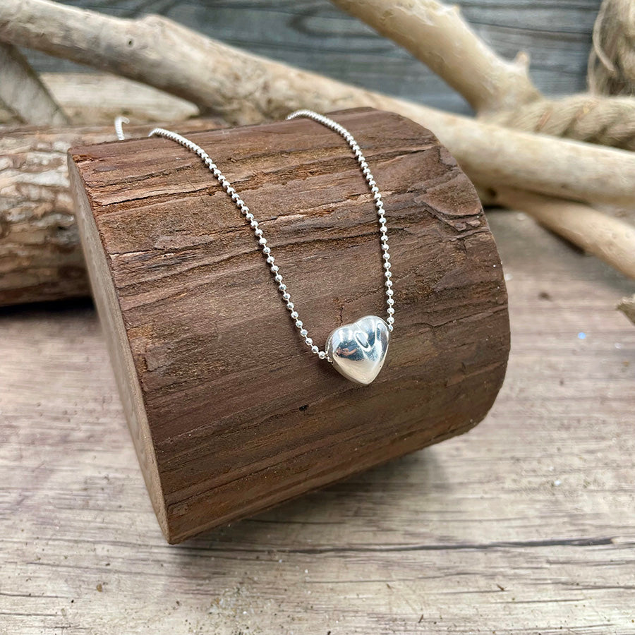 SWEETHEART DIAMOND BALL CHAIN NECKLACE HEART PENDANT IN 925 SILVER
