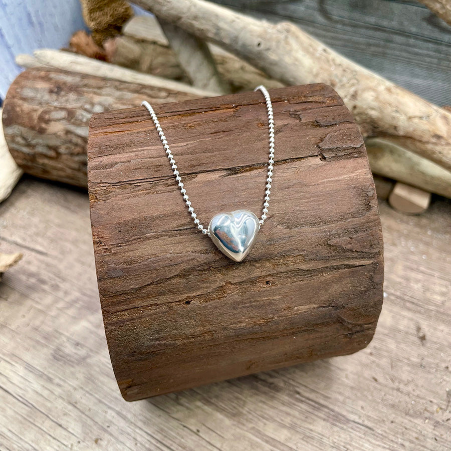SWEETHEART DIAMOND BALL CHAIN NECKLACE HEART PENDANT IN 925 SILVER