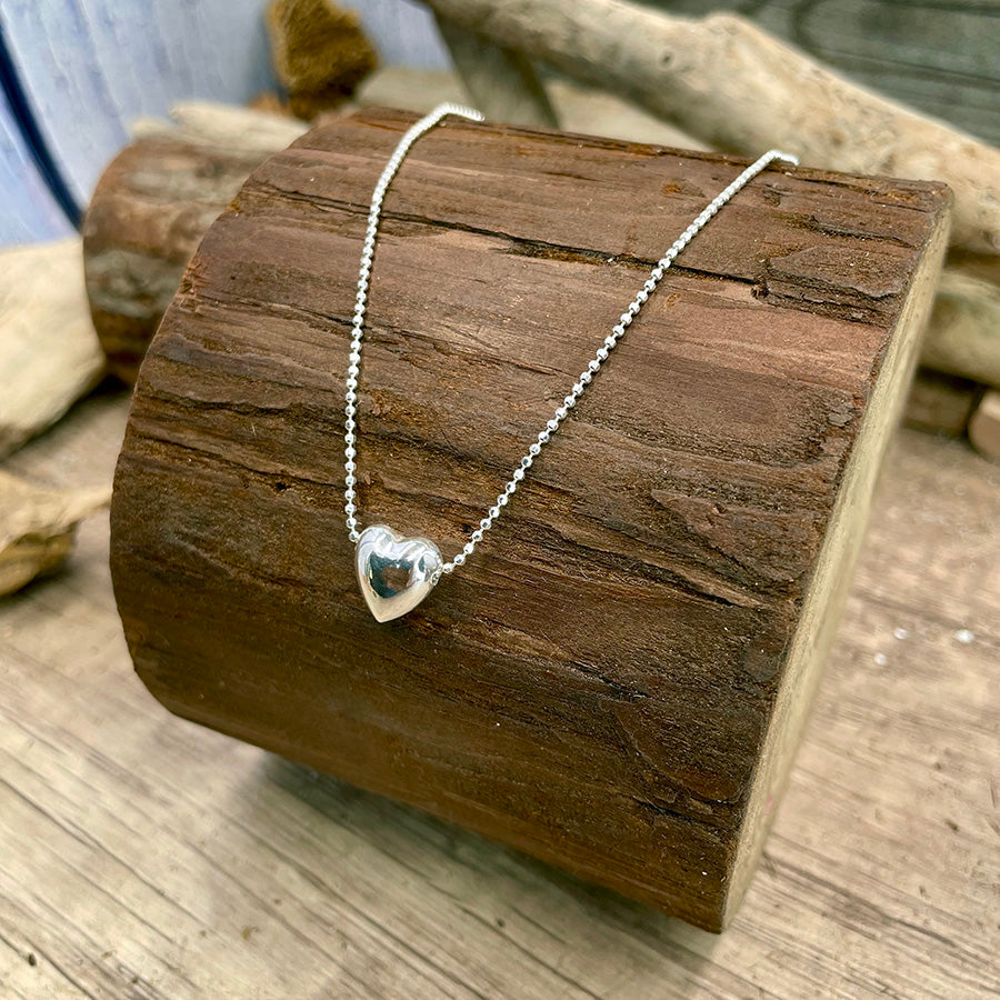 SWEETHEART DIAMOND BALL CHAIN NECKLACE HEART PENDANT IN 925 SILVER